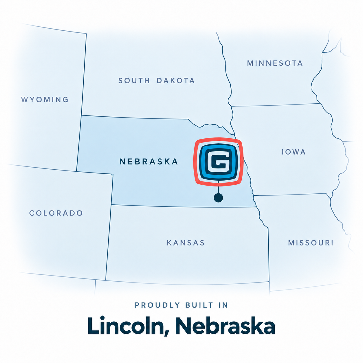 Map highlighting Grandstand's home in Lincoln, Nebraska