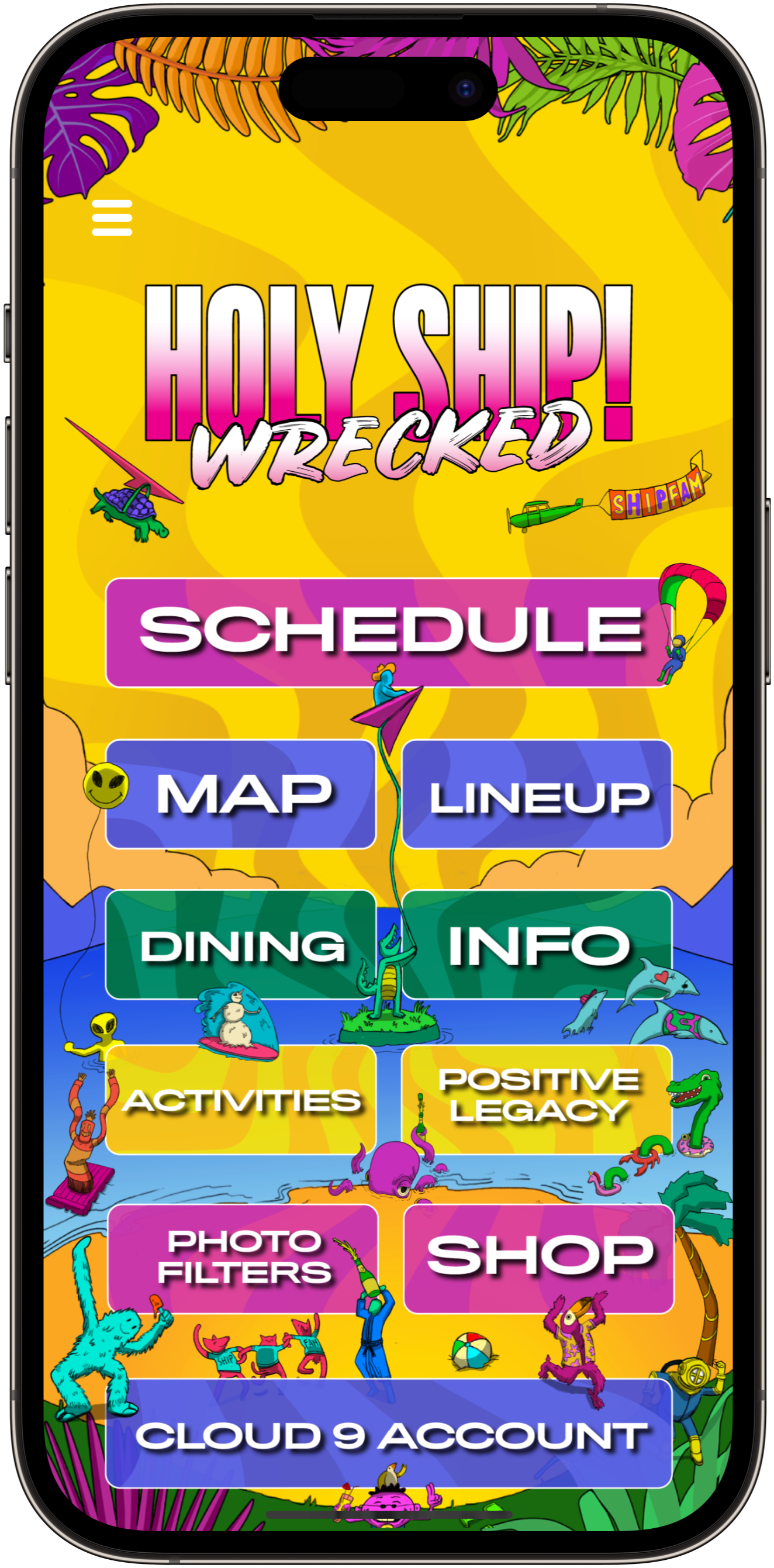 Holy Ship festival mobile app home screen