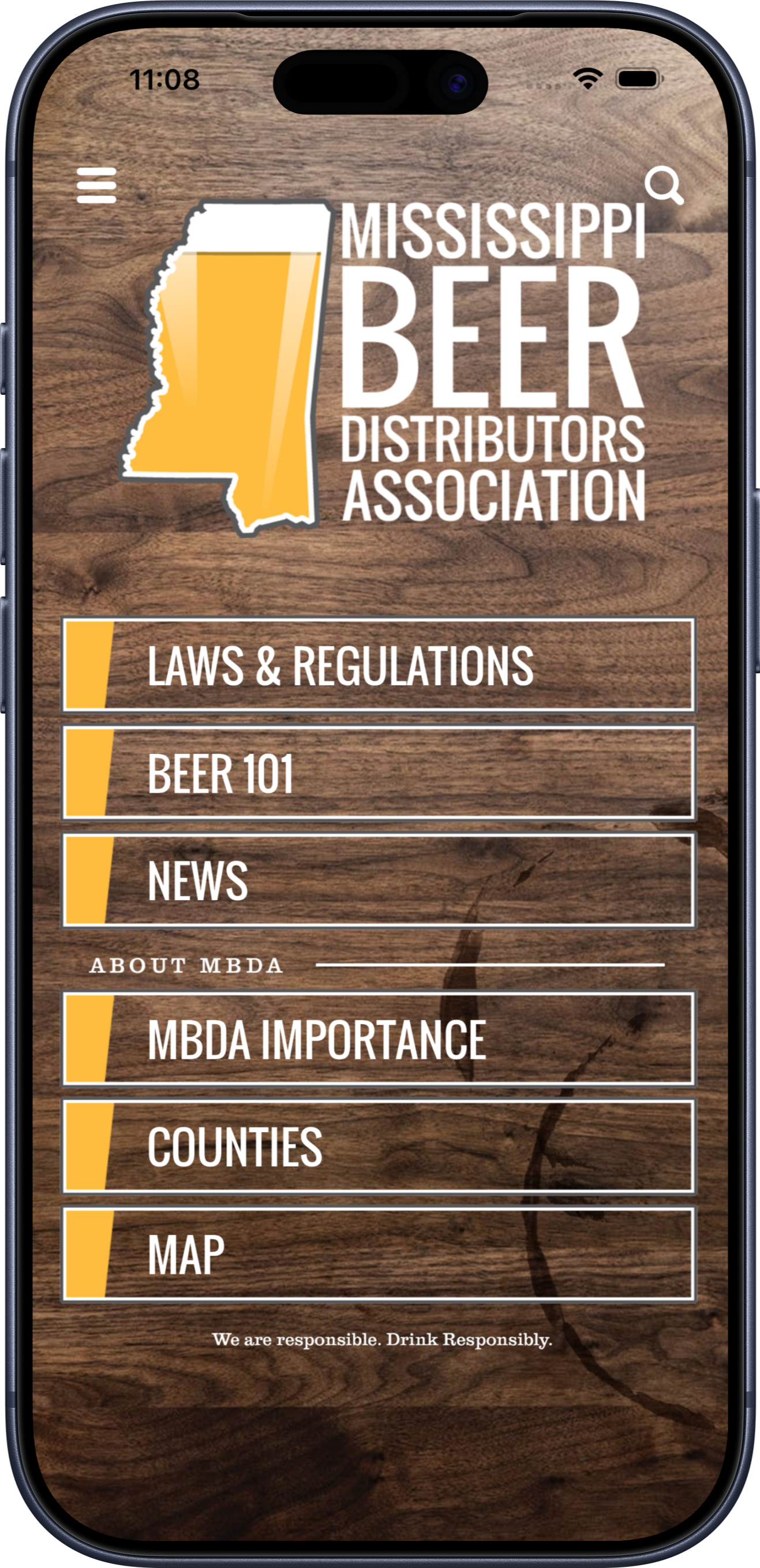 Mississippi Beer Distributors Association app home screen