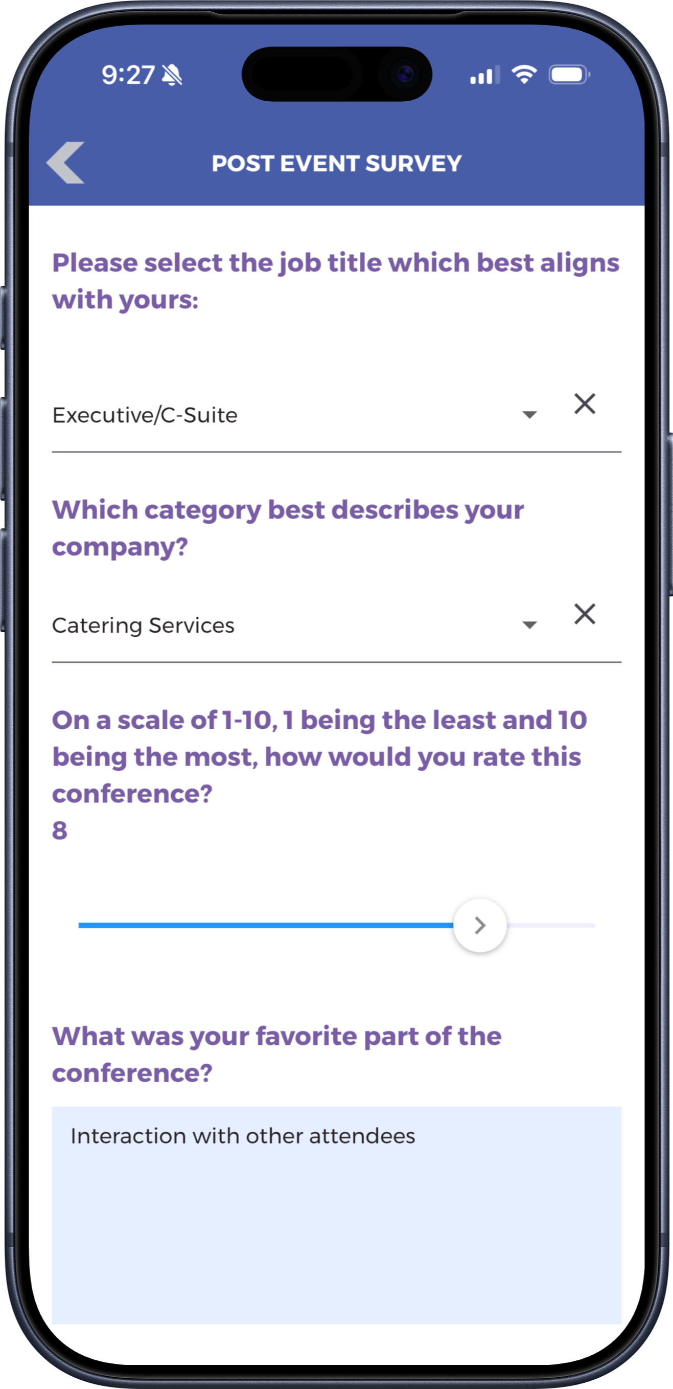 Survey w/ Dropdowns, Slider, Text Entry